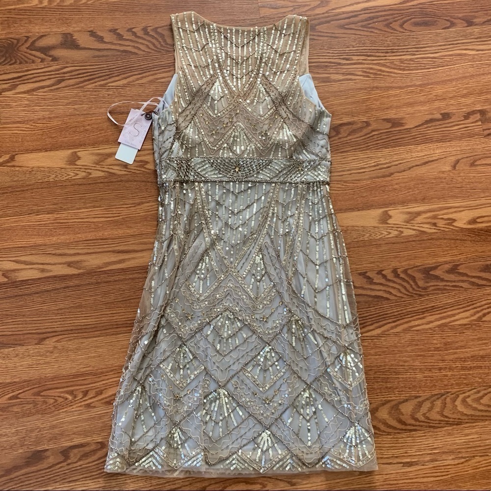 SUE WONG 14 Champagne Silver sequin embellished beaded cocktail formal dress NEW - Picture 12 of 17